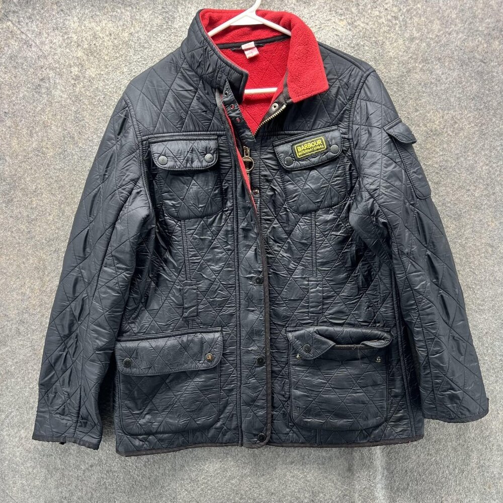 Barbour International Jacket Womens 12 Black Quilted Fleece Lined Moto Coat